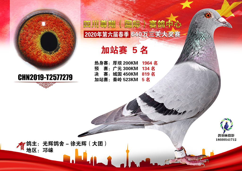 四川尊翔国际赛鸽中心2020年春第六届加站赛优胜鸽前十图集